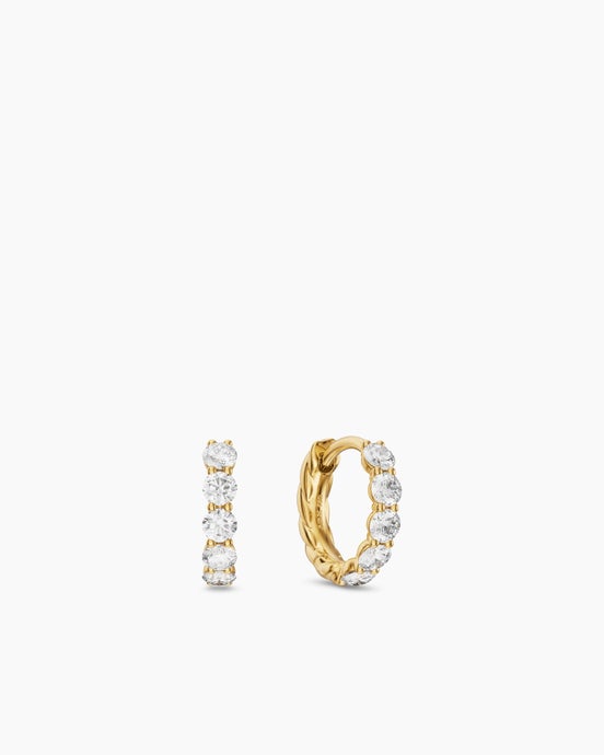 Petite Pavé Hoop Earrings in 18K Yellow Gold with Diamonds, 10.2mm