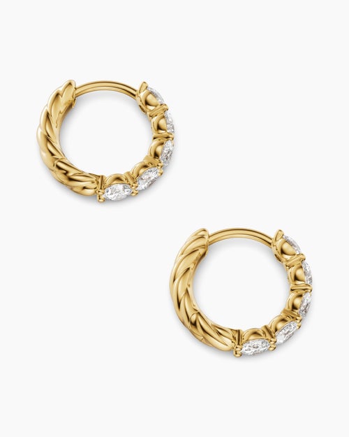 Womens Petite Pavé Hoop Earrings in 18K Yellow Gold with Diamonds, 11.6mm