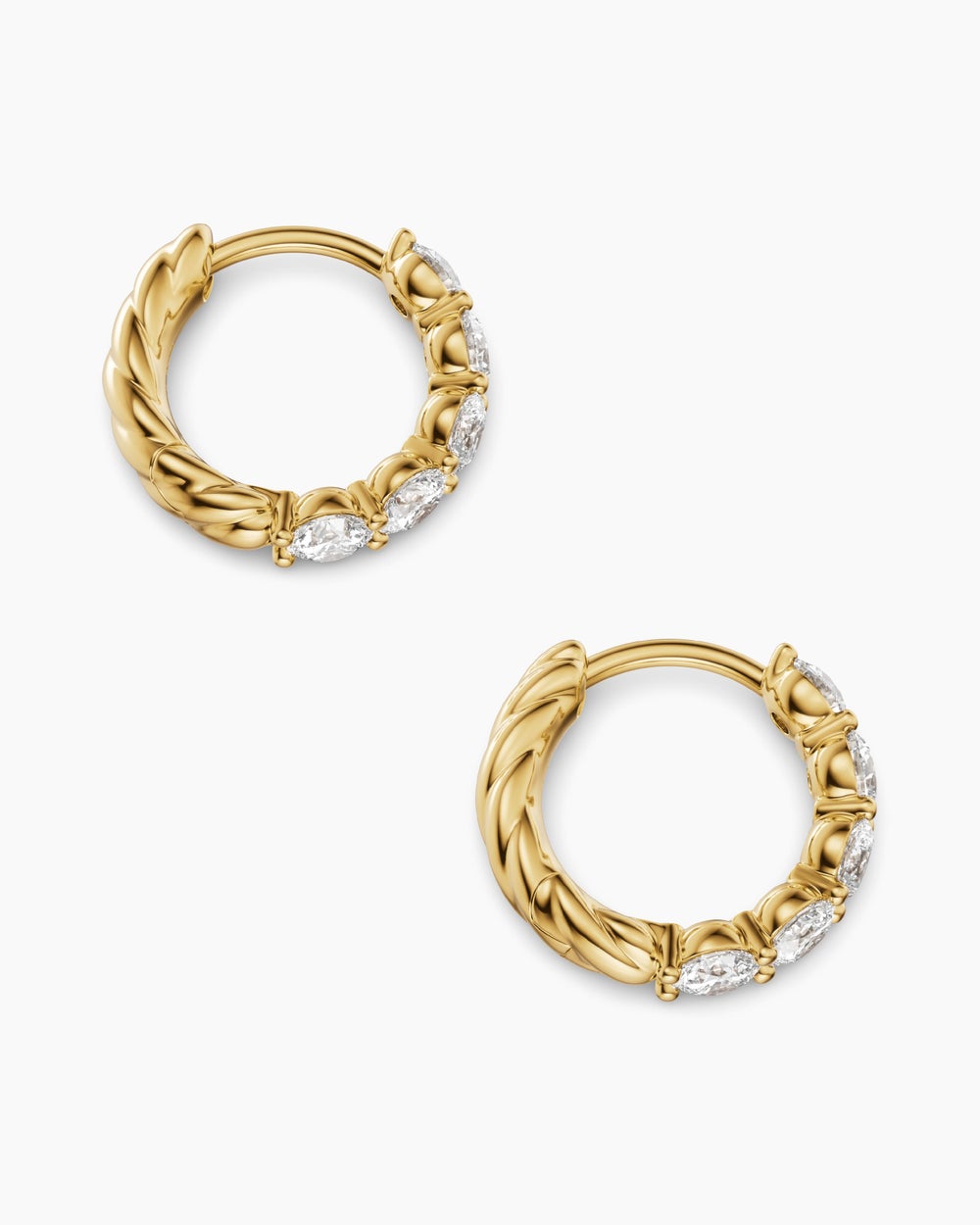 Womens Petite Pavé Hoop Earrings in 18K Yellow Gold with Diamonds, 11.6mm