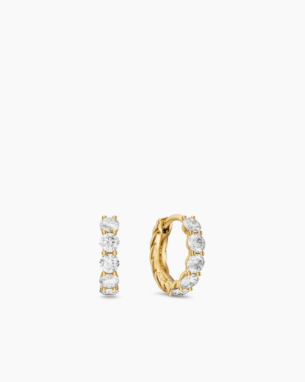 Womens Petite Pavé Hoop Earrings in 18K Yellow Gold with Diamonds, 11.6mm