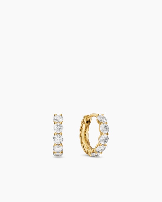 Petite Pavé Hoop Earrings in 18K Yellow Gold with Diamonds, 11.6mm
