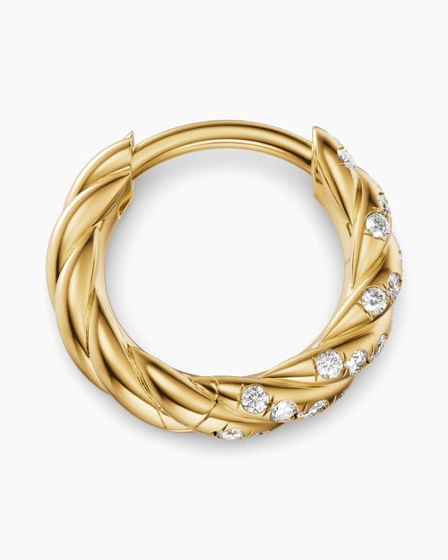Womens Petite Pavé Hoop Earrings in 18K Yellow Gold with Diamonds, 10mm
