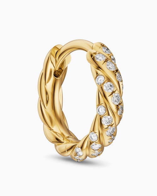 Womens Petite Pavé Hoop Earrings in 18K Yellow Gold with Diamonds, 10mm