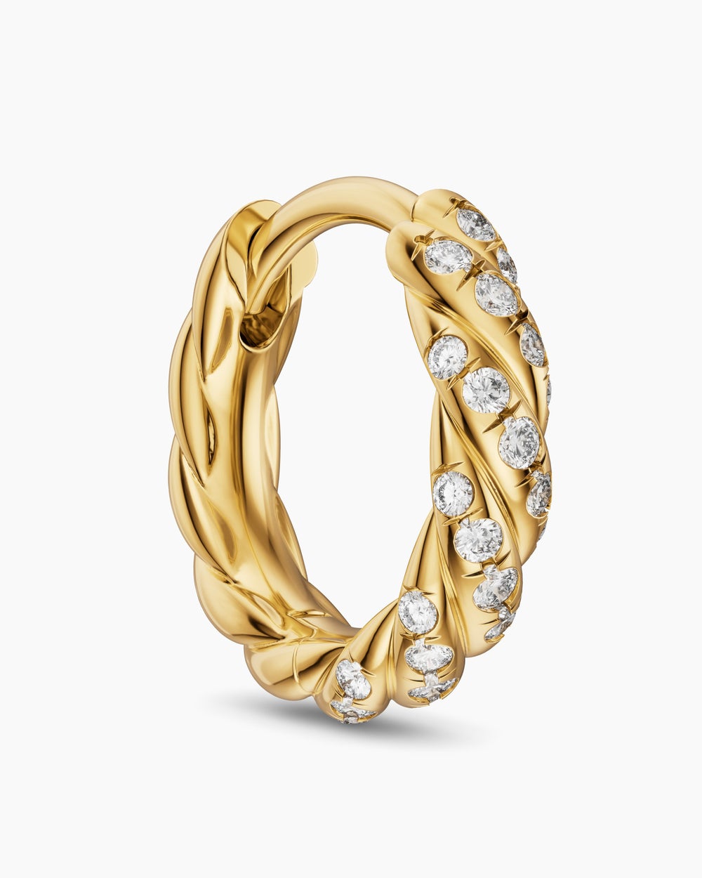Womens Petite Pavé Hoop Earrings in 18K Yellow Gold with Diamonds, 10mm