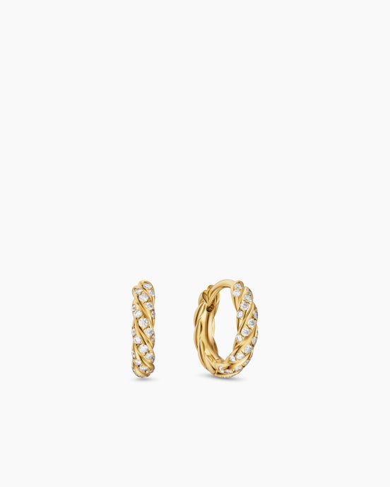 Petite Pavé Hoop Earrings in 18K Yellow Gold with Diamonds, 10mm