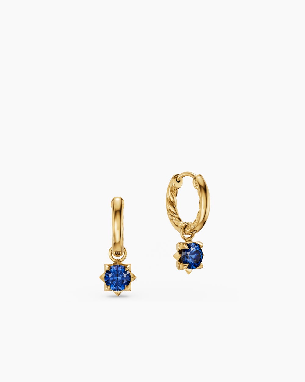Womens Petite Pavé Stone Drop Earrings in 18K Yellow Gold with Blue Sapphires, 4.5mm