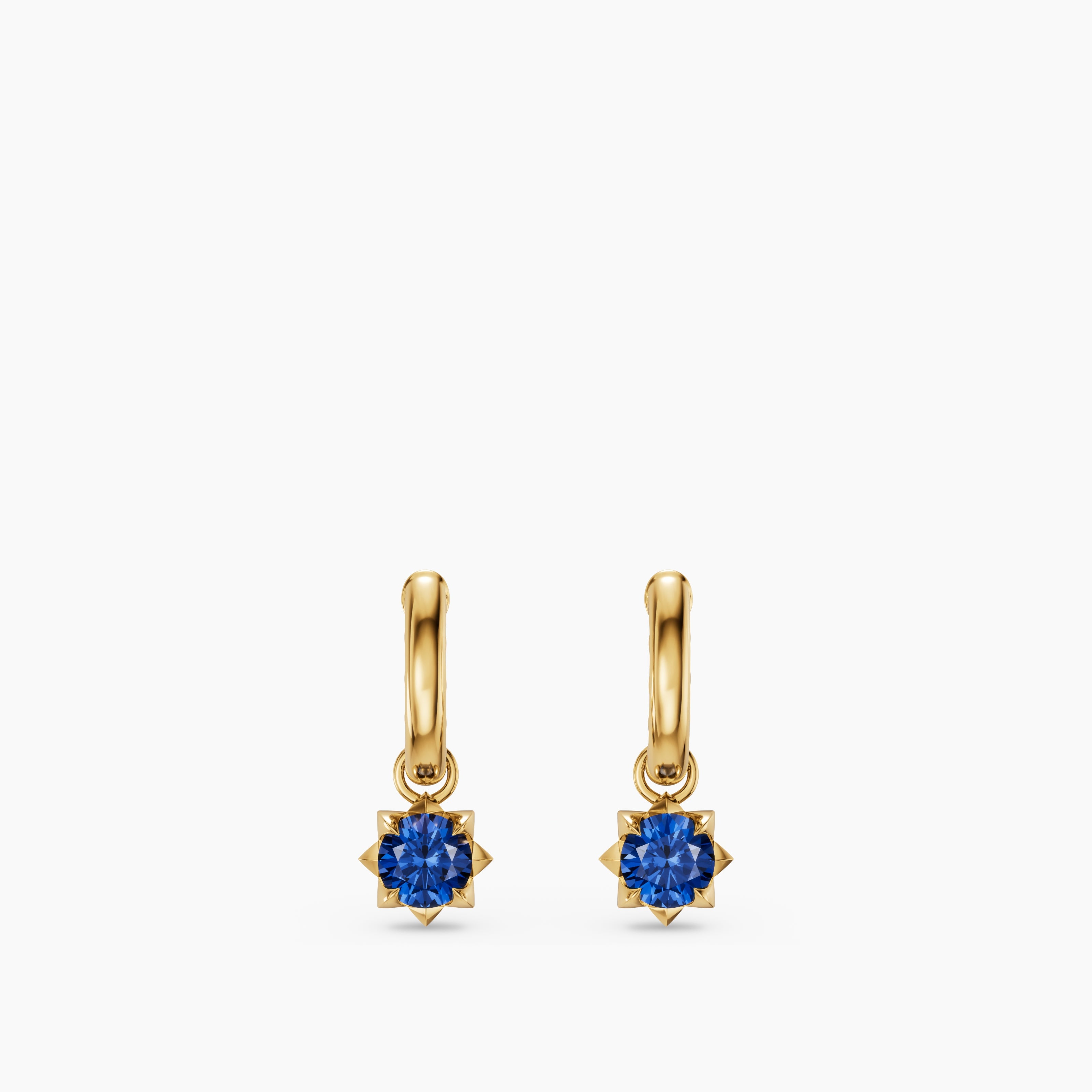 Womens Petite Pav&eacute; Stone Drop Earrings in 18K Yellow Gold with Blue Sapphires, 4.5mm