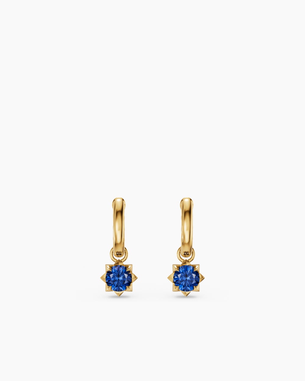 Womens Petite Pavé Stone Drop Earrings in 18K Yellow Gold with Blue Sapphires, 4.5mm