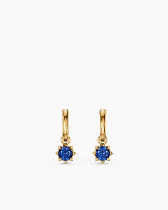 Petite Pavé Stone Drop Earrings in 18K Yellow Gold with Blue Sapphires, 4.5mm