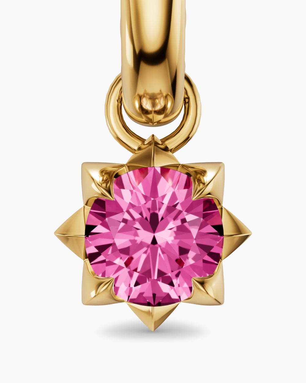 Womens Petite Pavé Stone Drop Earrings in 18K Yellow Gold with Pink Sapphires, 4.5mm