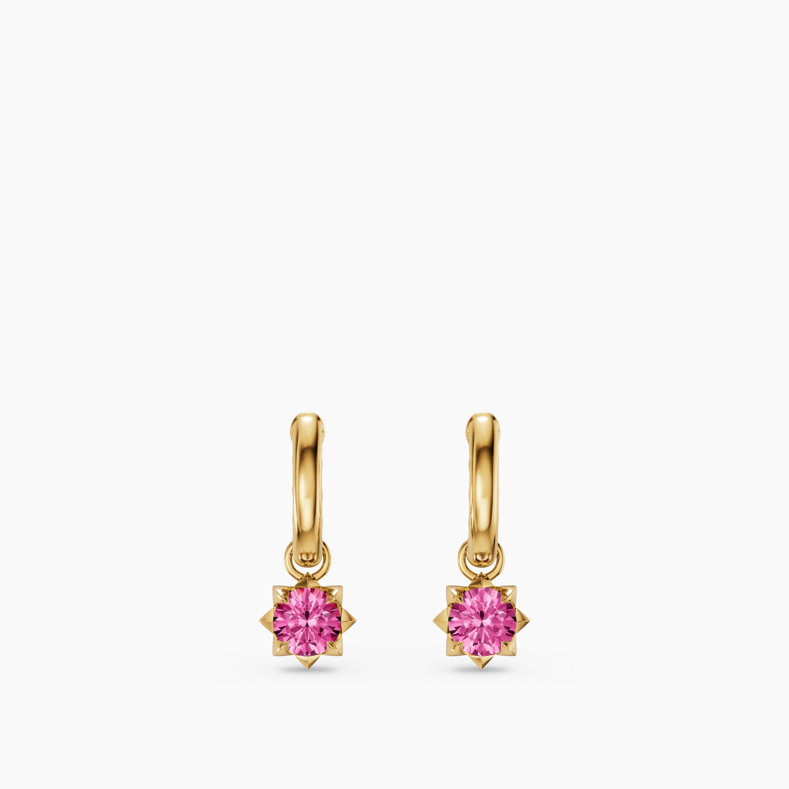 Womens Petite Pav&eacute; Stone Drop Earrings in 18K Yellow Gold with Pink Sapphires, 4.5mm
