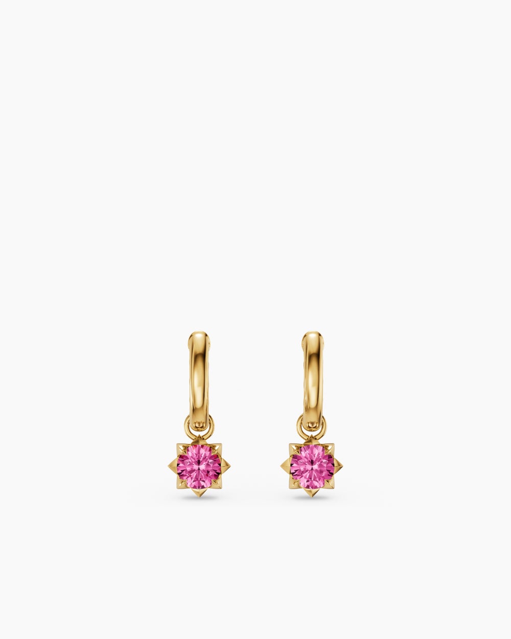Womens Petite Pavé Stone Drop Earrings in 18K Yellow Gold with Pink Sapphires, 4.5mm