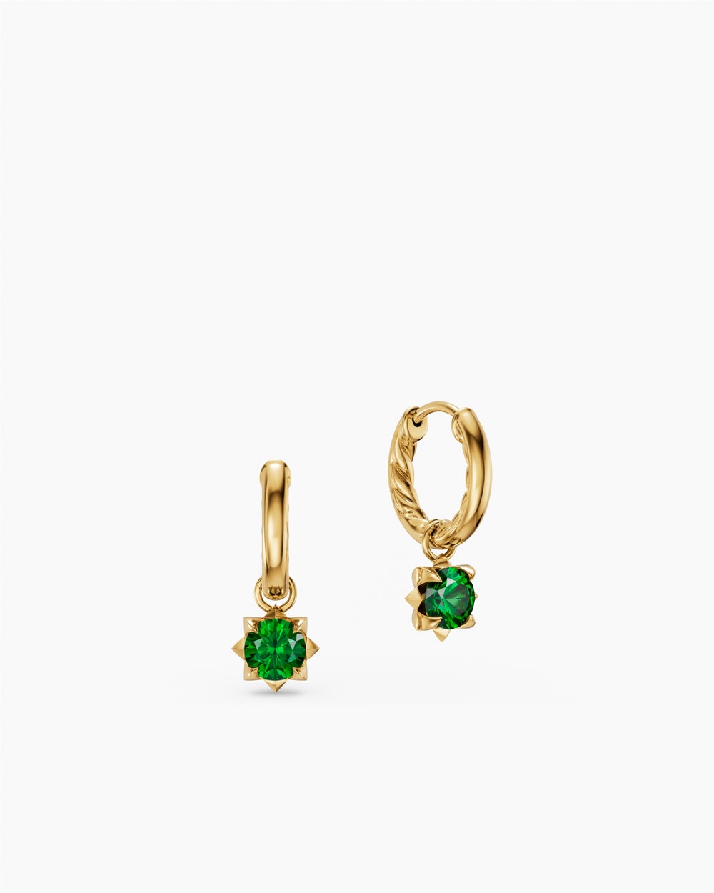 Womens Petite Pavé Stone Drop Earrings in 18K Yellow Gold with Tsavorites, 4.5mm