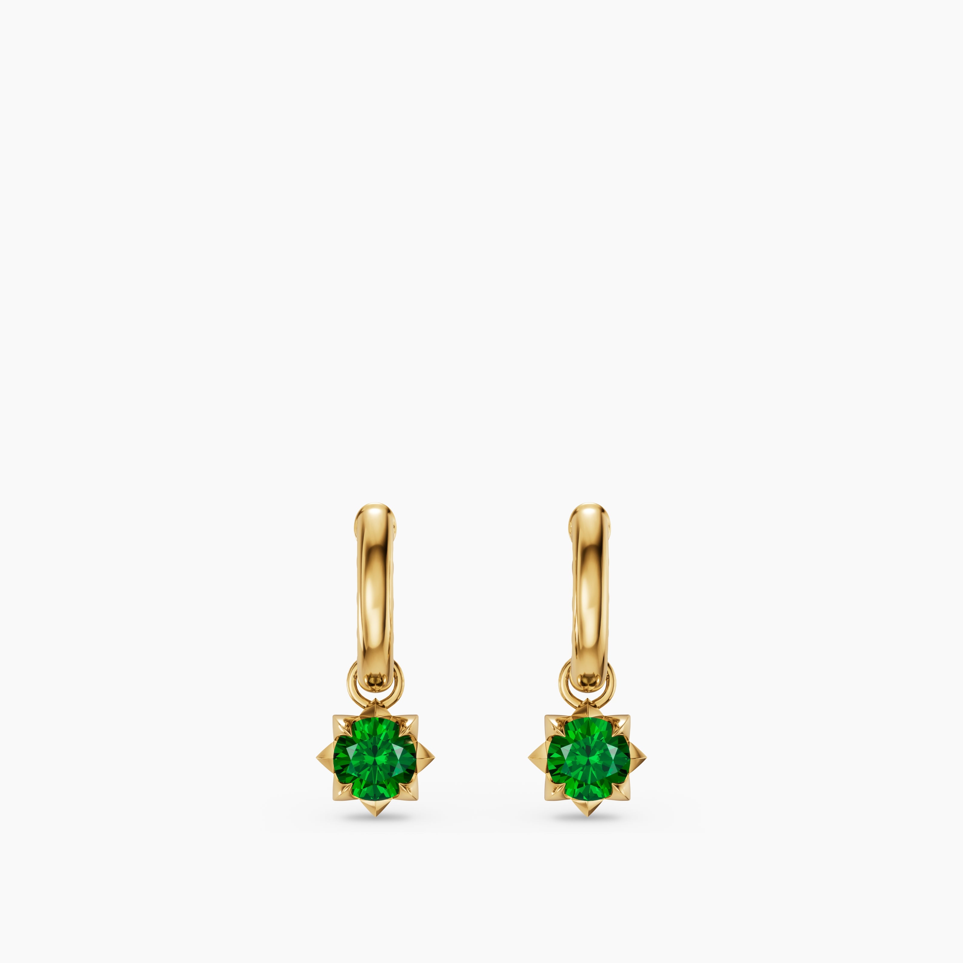 Womens Petite Pav&eacute; Stone Drop Earrings in 18K Yellow Gold with Tsavorites, 4.5mm