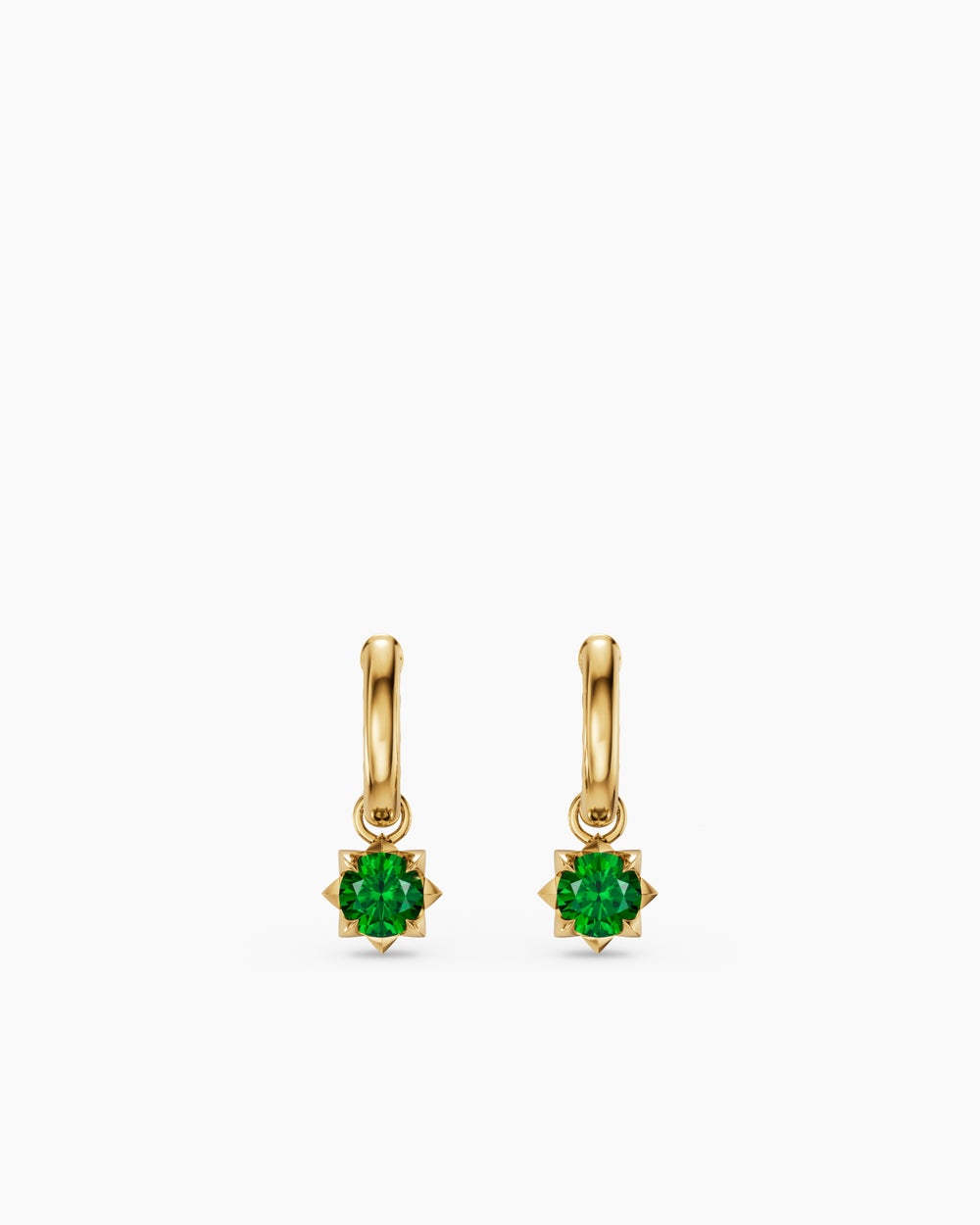Womens Petite Pavé Stone Drop Earrings in 18K Yellow Gold with Tsavorites, 4.5mm