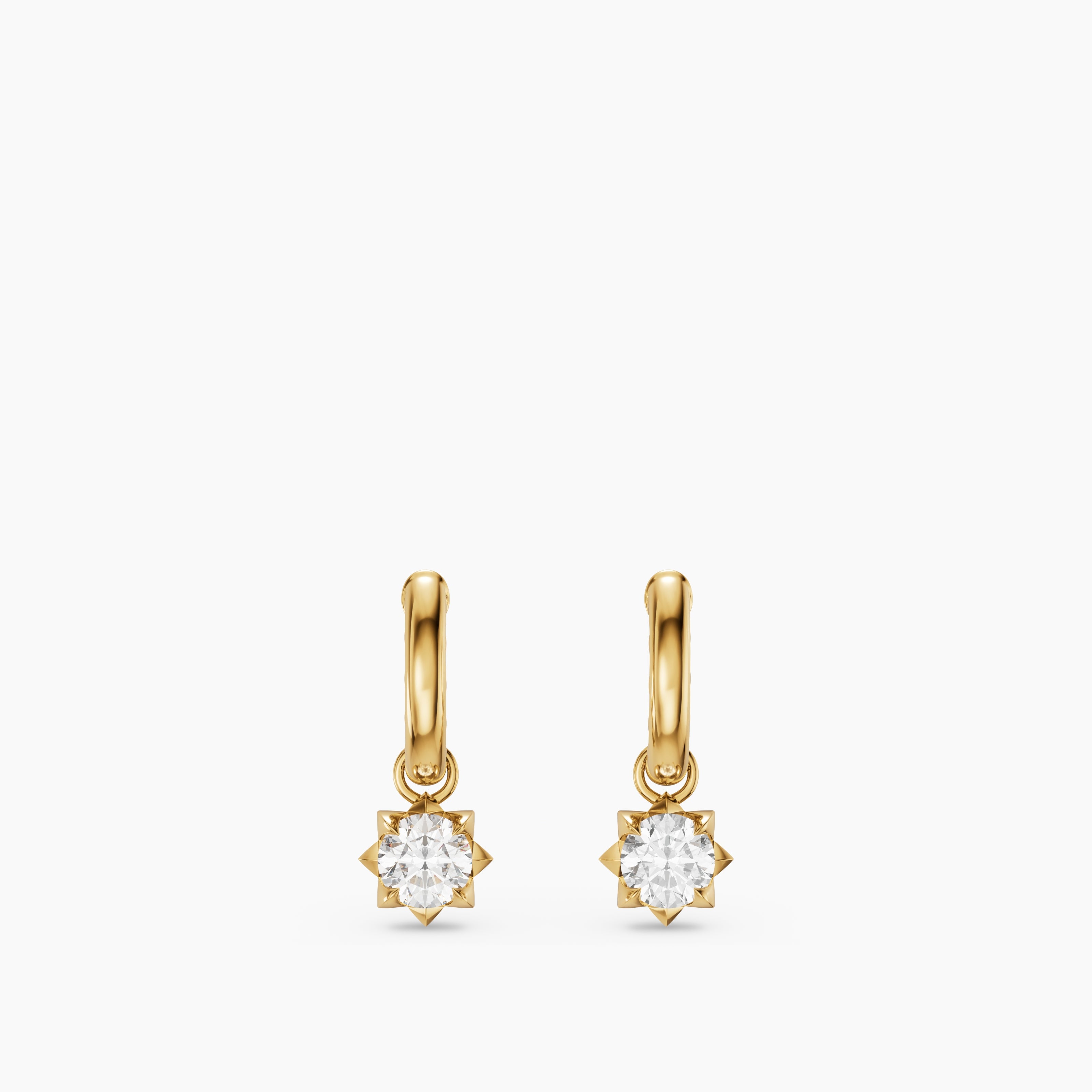 Womens Petite Pav&eacute; Stone Drop Earrings in 18K Yellow Gold with Diamonds, 4.5mm