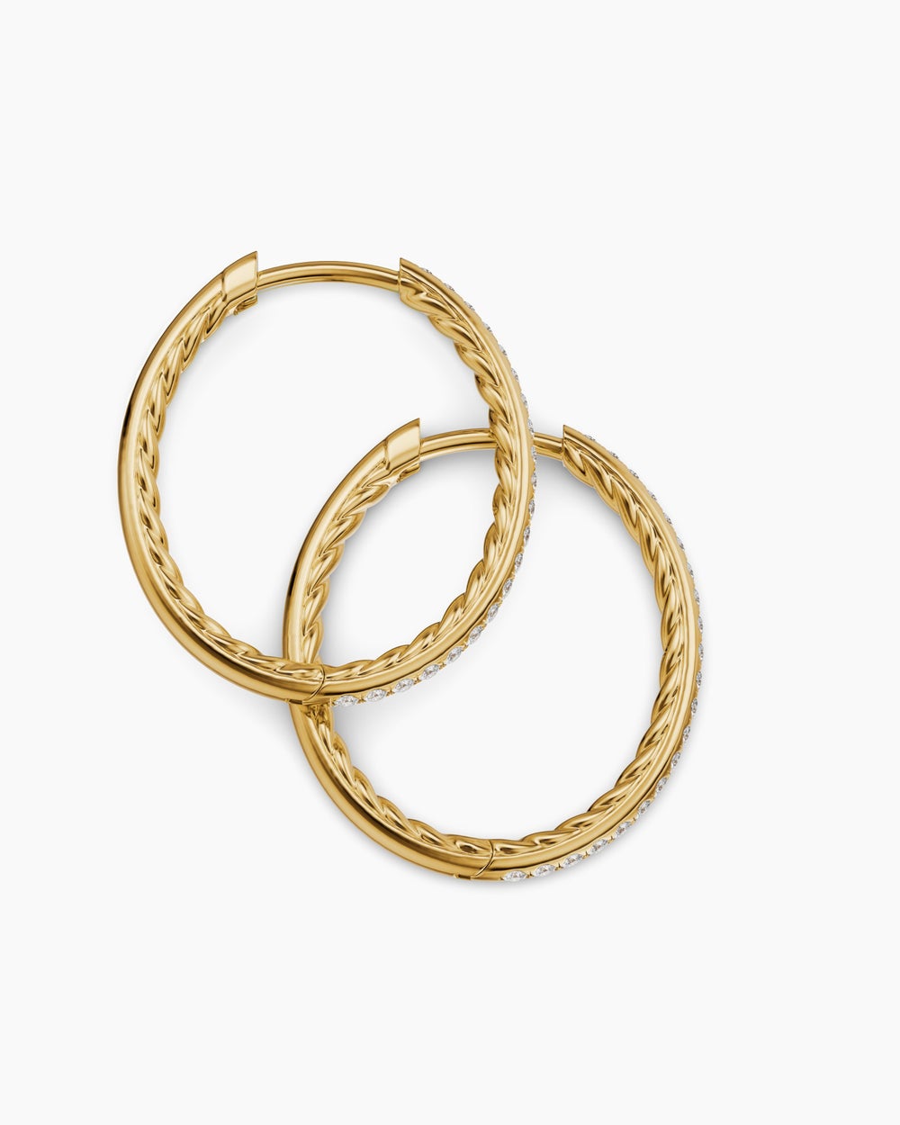 Womens Petite Pavé Hoop Earrings in 18K Yellow Gold with Diamonds, 19.3mm