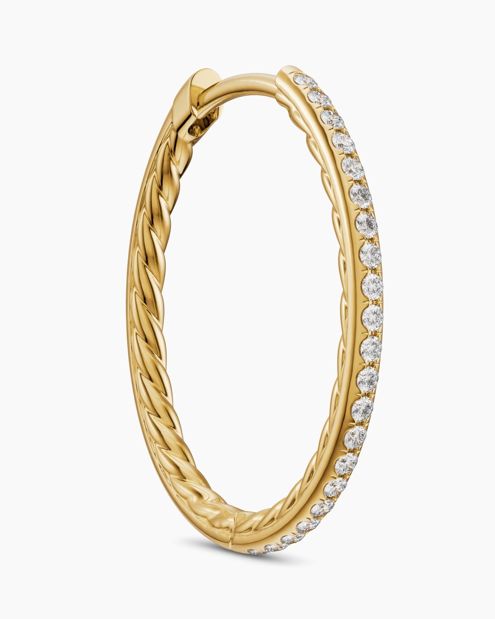 Womens Petite Pavé Hoop Earrings in 18K Yellow Gold with Diamonds, 19.3mm