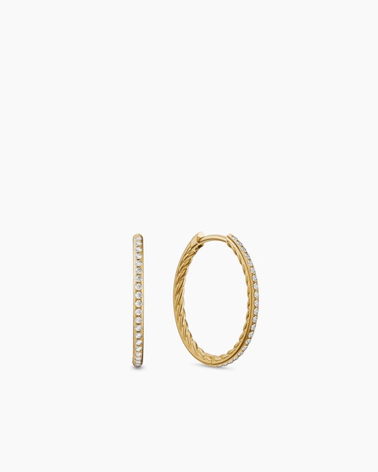 Petite Pavé Hoop Earrings in 18K Yellow Gold with Diamonds, 19.3mm