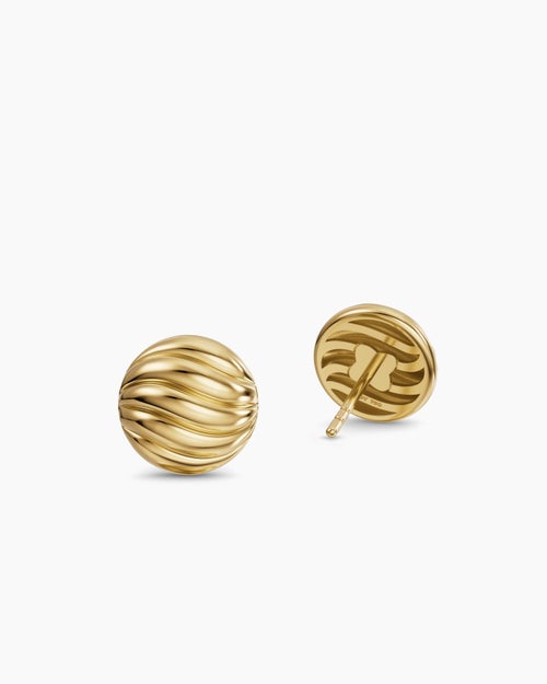 Womens Sculpted Cable Stud Earrings in 18K Yellow Gold, 9mm