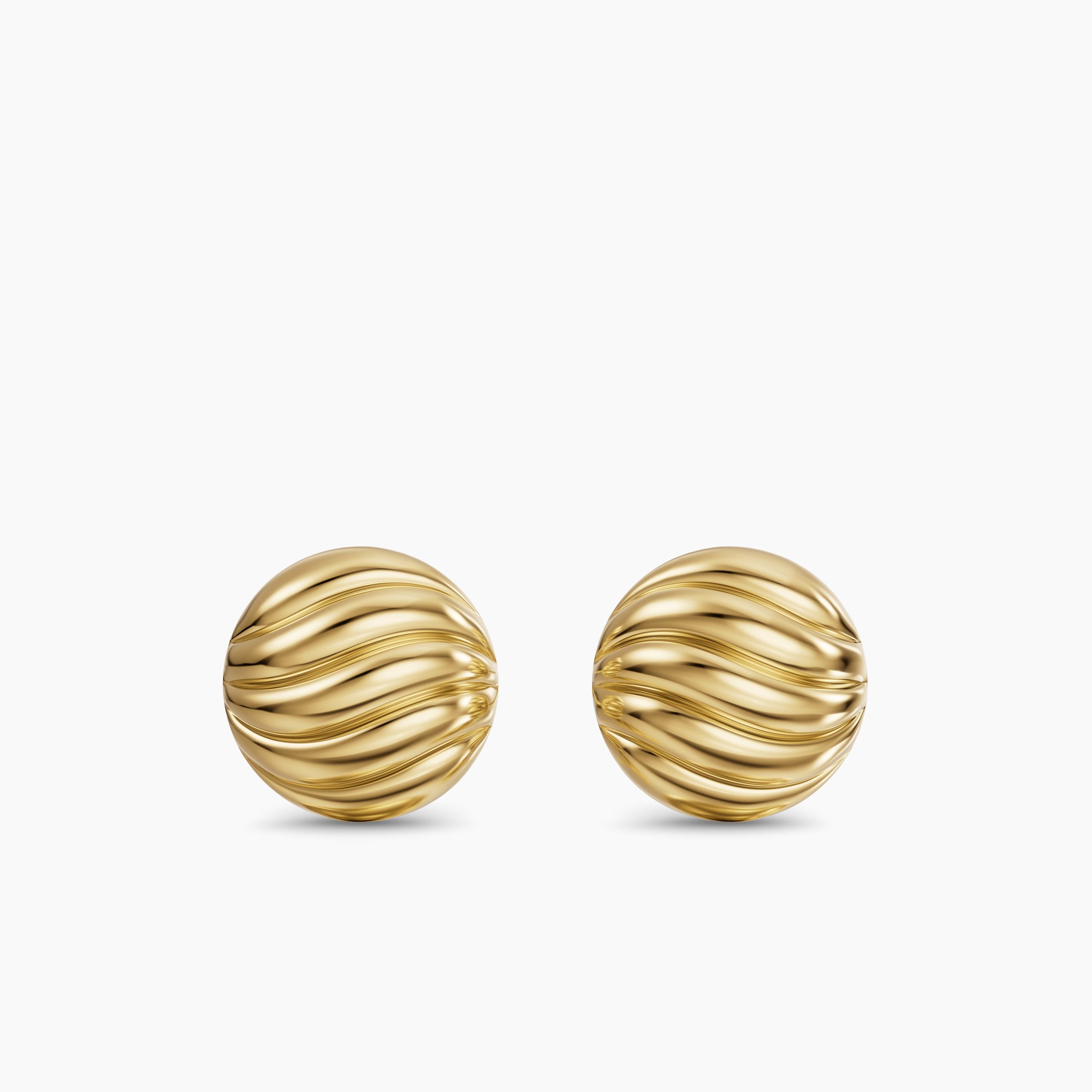 Womens Sculpted Cable Stud Earrings in 18K Yellow Gold, 9mm