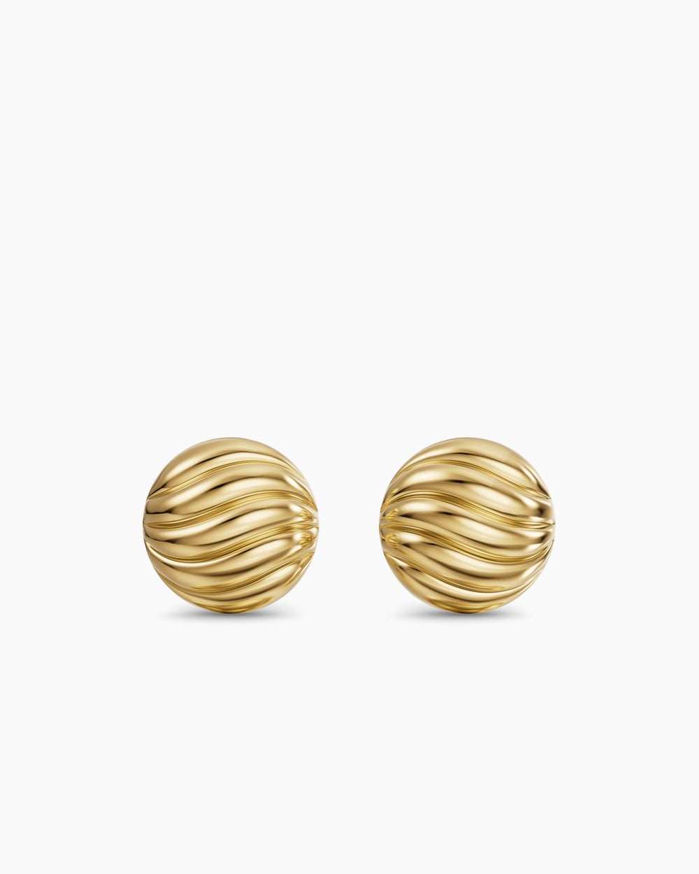 Womens Sculpted Cable Stud Earrings in 18K Yellow Gold, 9mm