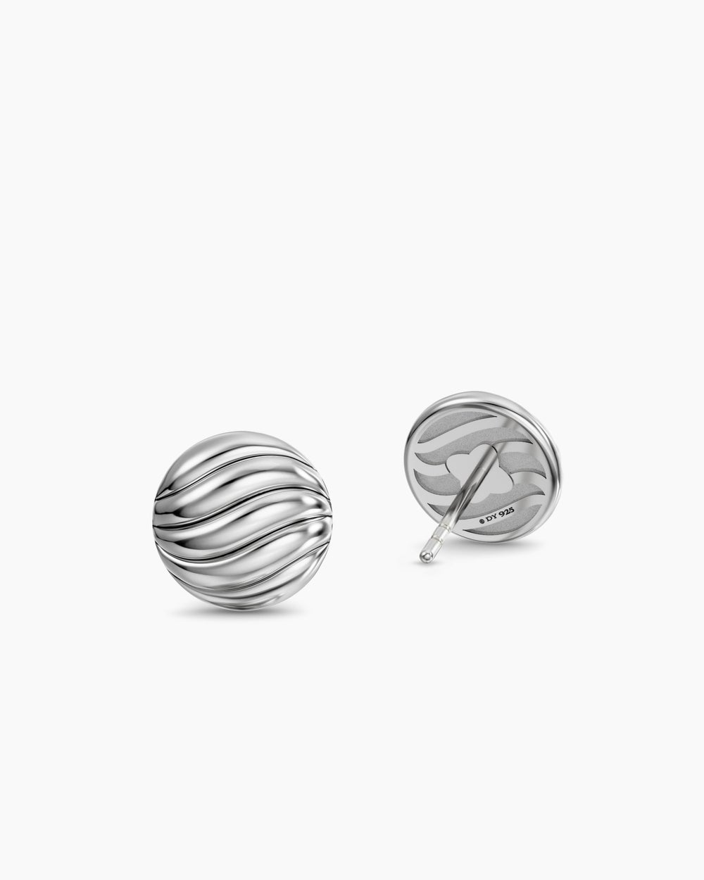 Womens Sculpted Cable Stud Earrings in Sterling Silver, 9mm