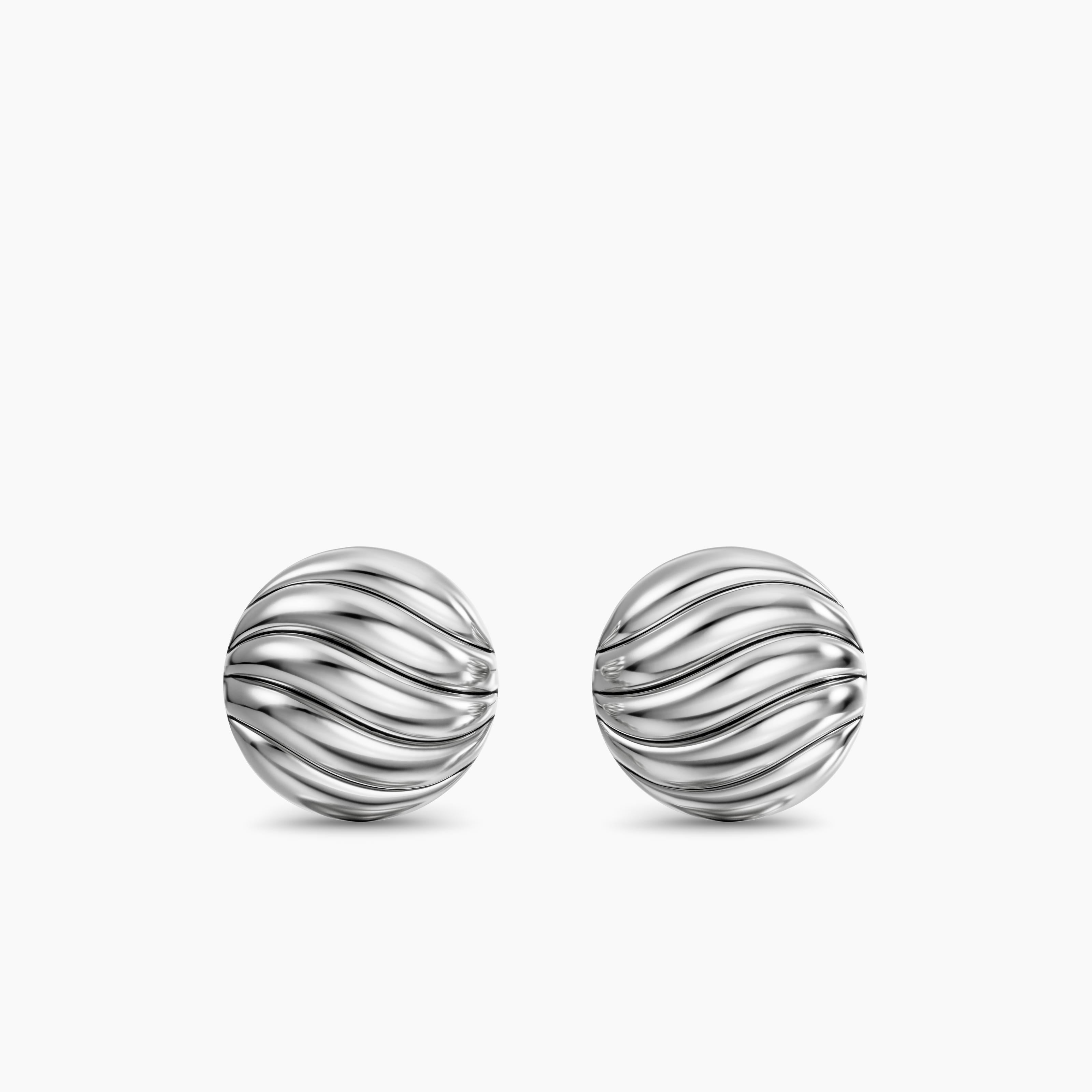 Womens Sculpted Cable Stud Earrings in Sterling Silver, 9mm