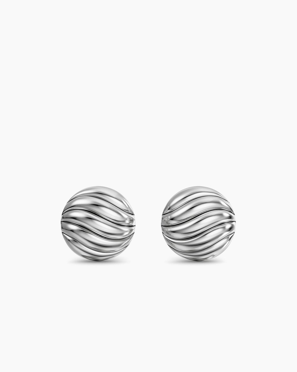 Womens Sculpted Cable Stud Earrings in Sterling Silver, 9mm
