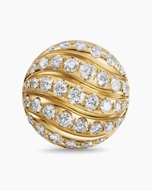 Womens Sculpted Cable Stud Earrings in 18K Yellow Gold with Diamonds, 9mm