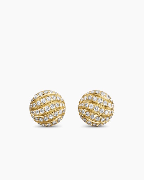Sculpted Cable Stud Earrings in 18K Yellow Gold with Diamonds, 9mm