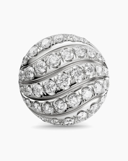 Womens Sculpted Cable Stud Earrings in Sterling Silver with Diamonds, 9mm