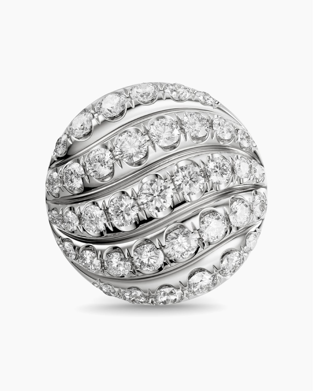 Womens Sculpted Cable Stud Earrings in Sterling Silver with Diamonds, 9mm