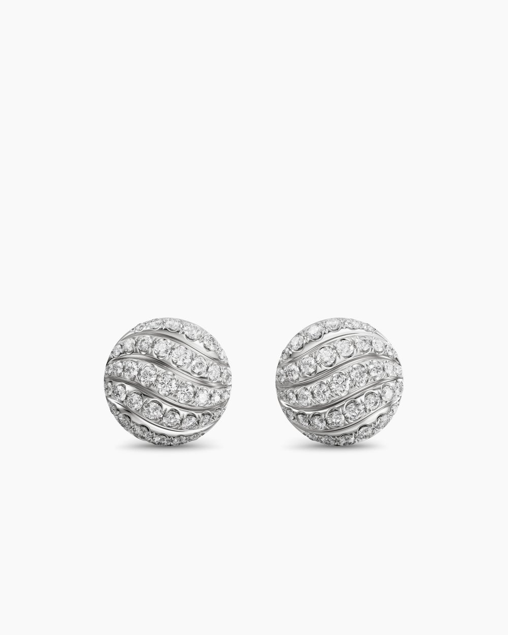 Womens Sculpted Cable Stud Earrings in Sterling Silver with Diamonds, 9mm