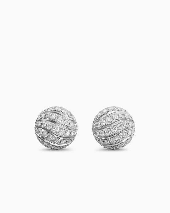 Sculpted Cable Stud Earrings in Sterling Silver with Diamonds, 9mm