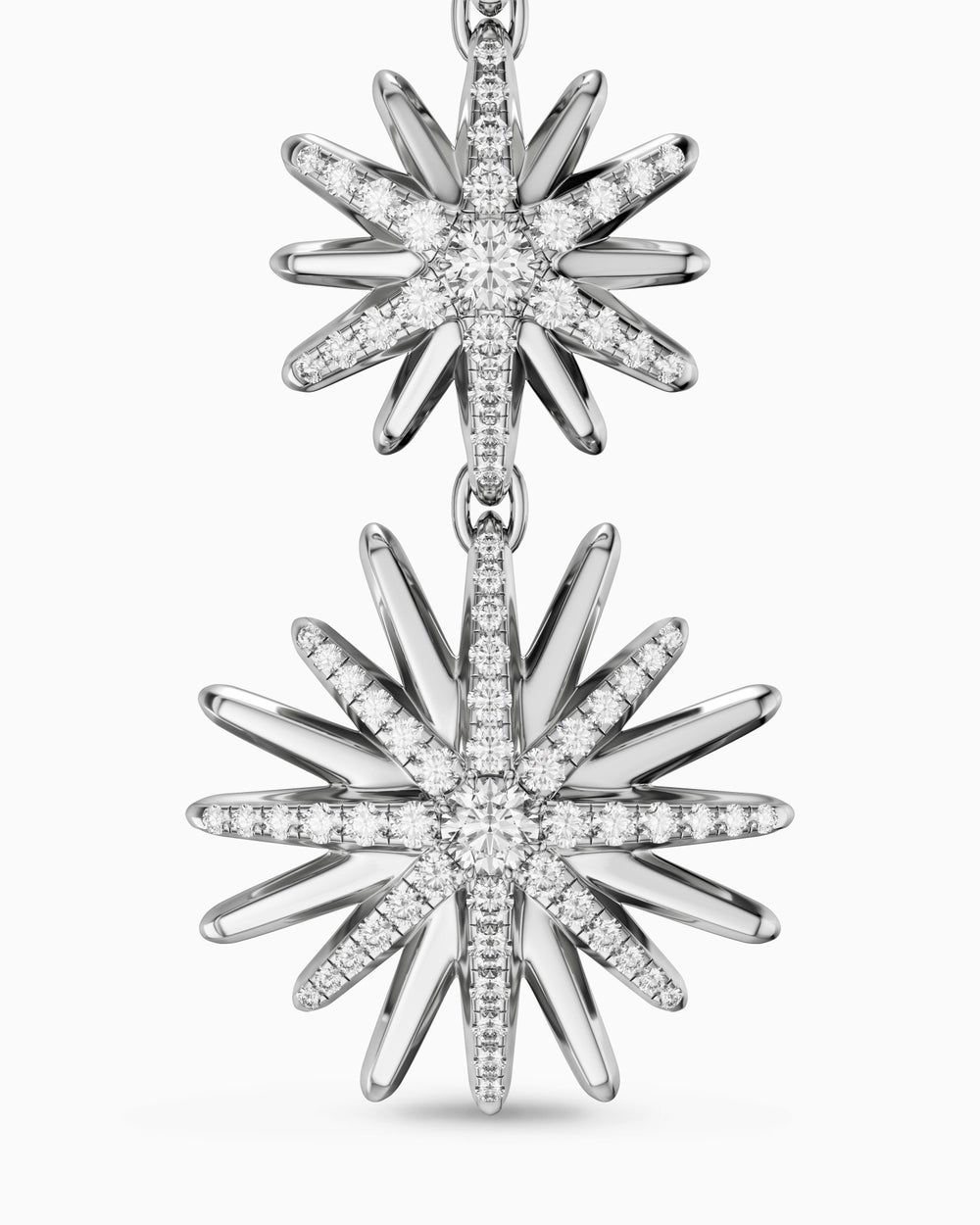 Womens Convertible Triple Drop Starburst Earrings in Sterling Silver with Diamonds, 50.6mm