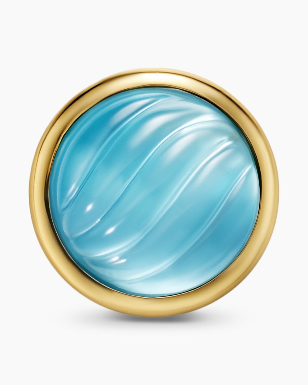Womens Sculpted Cable Stud Earrings in 18K Yellow Gold with Blue Topaz and Mother of Pearl, 10.3mm