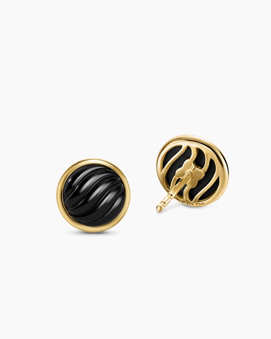 Sculpted Cable Stud Earrings in 18K Yellow Gold with Black Onyx, 10.3mm