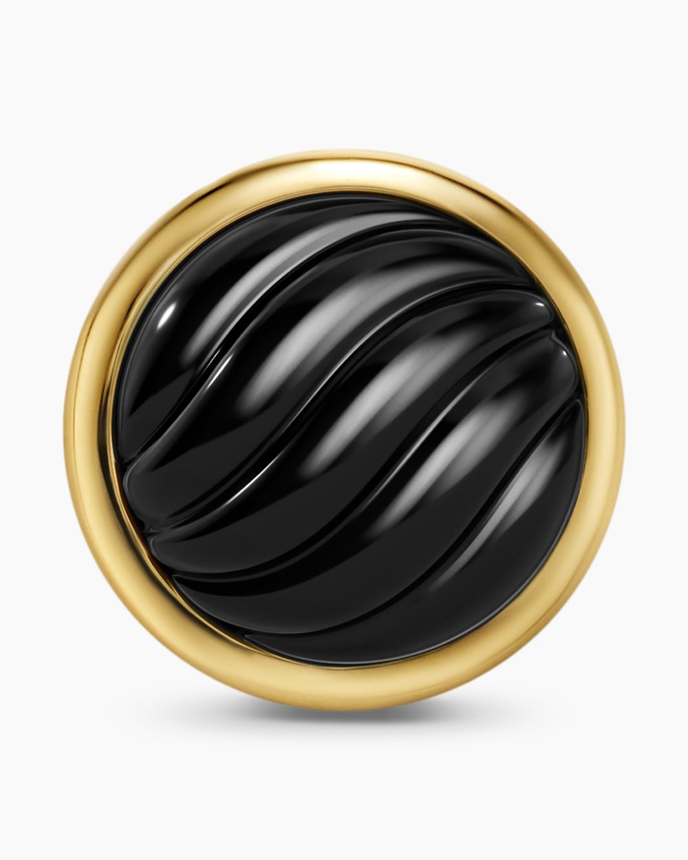 Womens Sculpted Cable Stud Earrings in 18K Yellow Gold with Black Onyx, 10.3mm