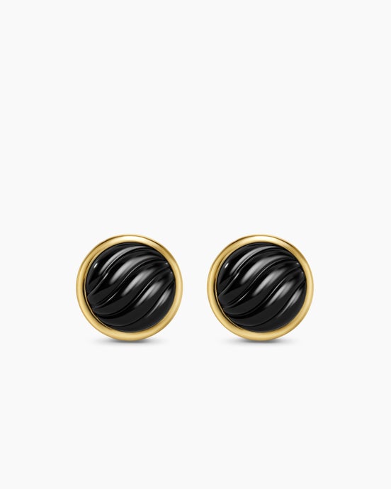 Sculpted Cable Stud Earrings in 18K Yellow Gold with Black Onyx, 10.3mm