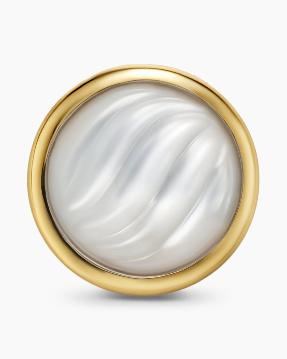 Womens Sculpted Cable Stud Earrings in 18K Yellow Gold with Mother of Pearl, 10.3mm