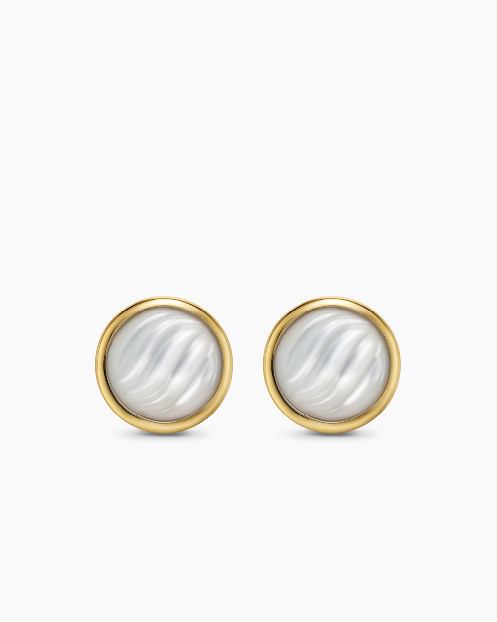 Womens Sculpted Cable Stud Earrings in 18K Yellow Gold with Mother of Pearl, 10.3mm