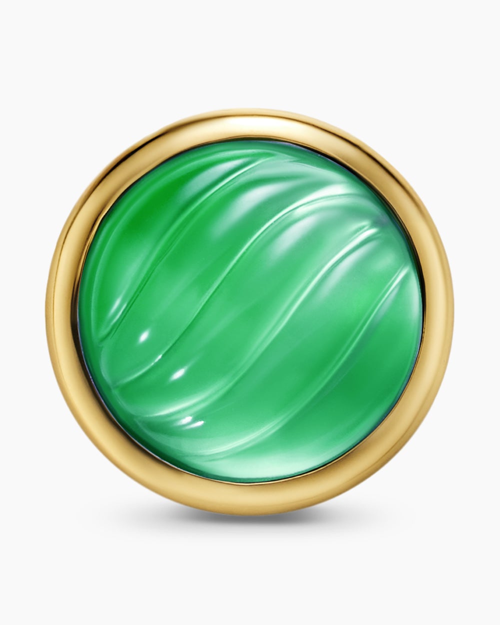 Womens Sculpted Cable Stud Earrings in 18K Yellow Gold with Green Onyx and Mother of Pearl, 10.3mm