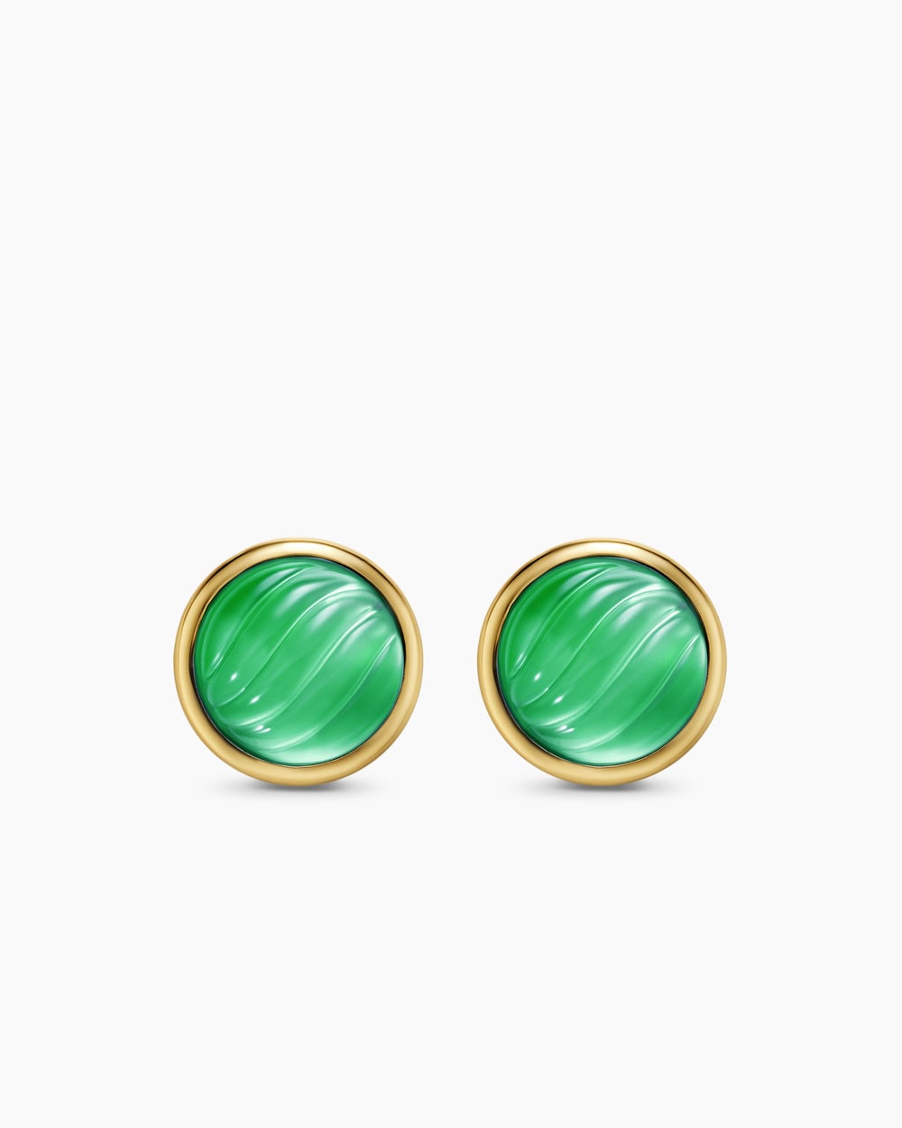 Womens Sculpted Cable Stud Earrings in 18K Yellow Gold with Green Onyx and Mother of Pearl, 10.3mm
