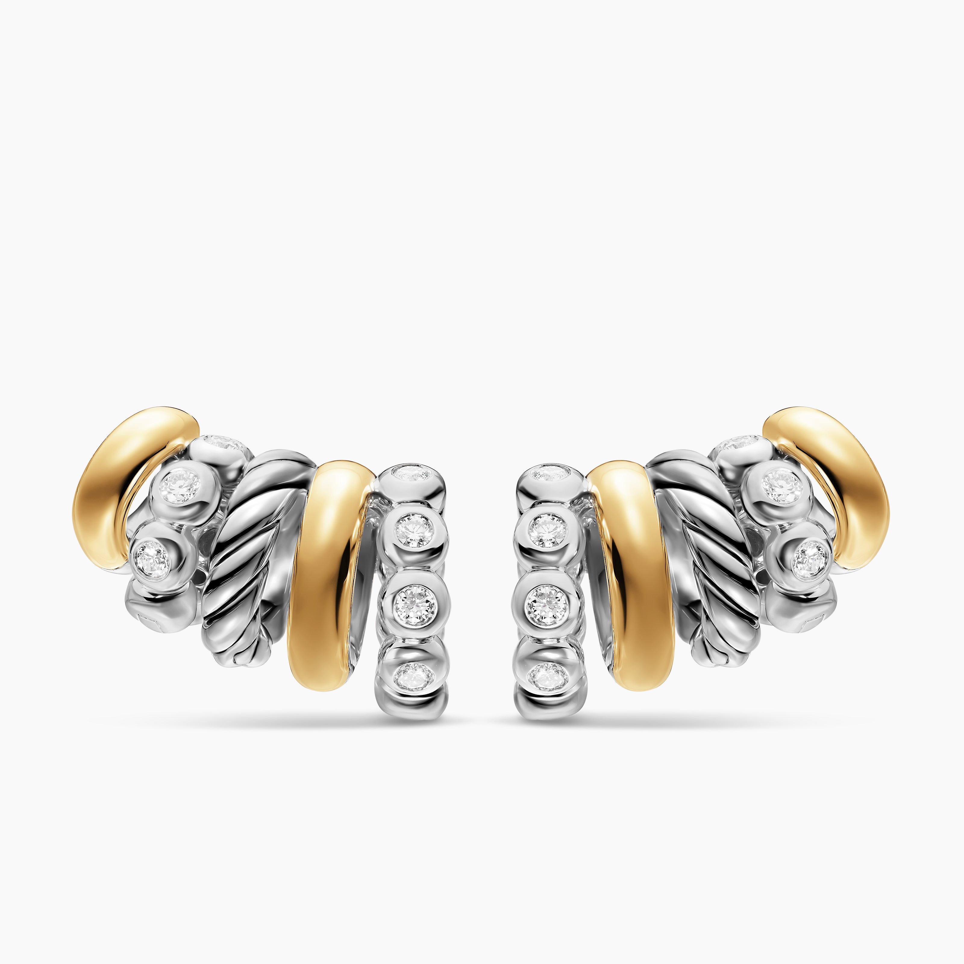 Womens DY Mercer&reg; Multi Hoop Climber Earrings in Sterling Silver with 18K Yellow Gold and Diamonds, 20.6mm