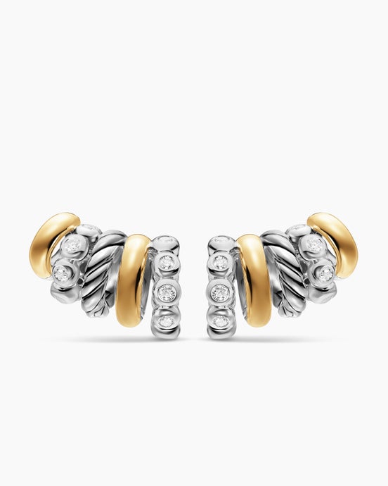 DY Mercer® Multi Hoop Climber Earrings in Sterling Silver with 18K Yellow Gold and Diamonds, 20.6mm