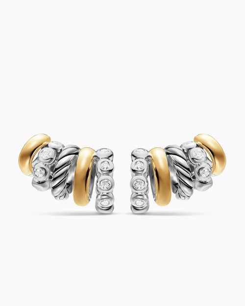 Womens DY Mercer® Multi Hoop Climber Earrings in Sterling Silver with 18K Yellow Gold and Diamonds, 20.6mm
