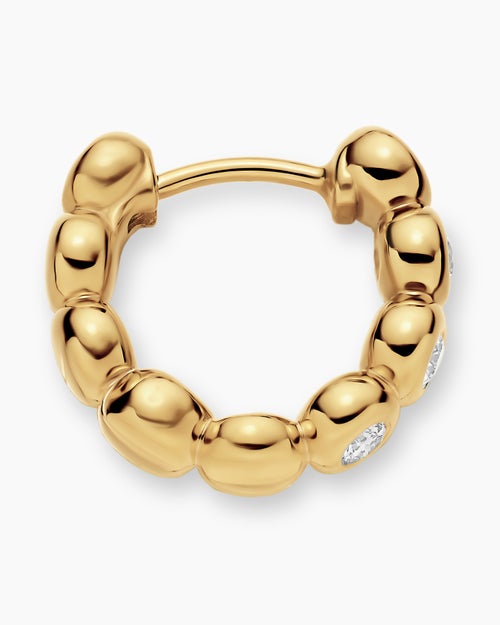 Womens Bezel Set Hoop Earrings in 18K Yellow Gold with Diamonds, 13.4mm