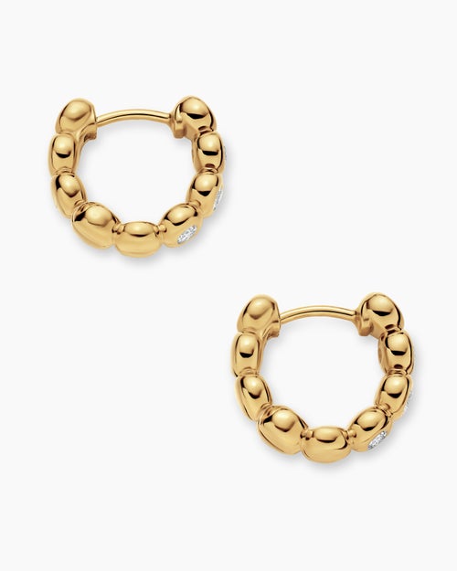 Womens Bezel Set Hoop Earrings in 18K Yellow Gold with Diamonds, 13.4mm