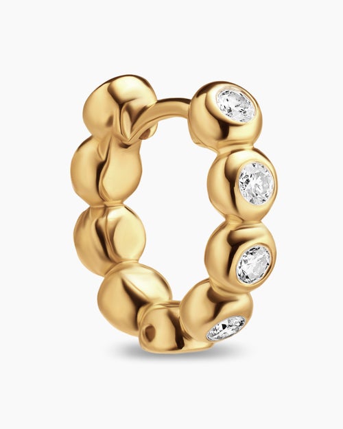 Womens Bezel Set Hoop Earrings in 18K Yellow Gold with Diamonds, 13.4mm